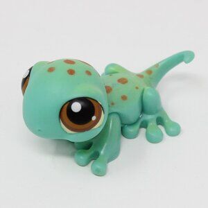 Littlest Pet Shop LPS #111 Green Brown Spotted Gecko, Brown Eyes Authentic